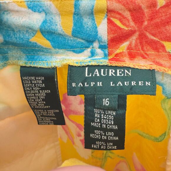 Lauren Ralph Lauren Floral Linen Shorts High Rise 6" Inseam Yellow 16 - Picture 6 of 6